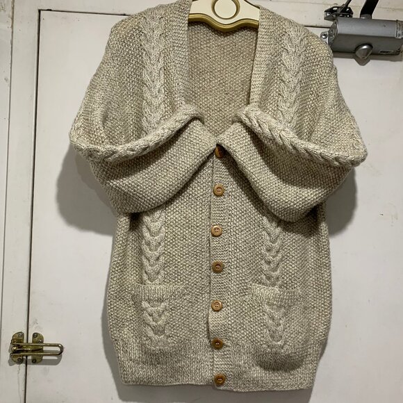 HANDMADE BY ALICE WOOL KNIT PATTERN CARDIGAN SWEATERS SIZE L - Picture 5 of 10